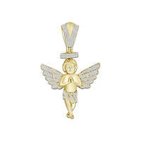 10KT Yellow Gold 1/2 CTW Natural Diamond 55X35MM Praying Angel Cherub Charm. Chain not Included