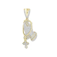 10KT Yellow Gold 1/3 CTW Natural Diamond 39X13MM Praying Hand With Rosary Charm. Chain not Included