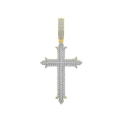 1 CTW Natural Diamond 52X26MM Cross Pendant in 10KT Yellow Gold. Chain Not Included