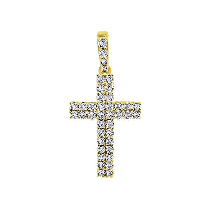 10KT Yellow Gold 1 CTW Natural Diamond 44X21MM Cross Pendant. Chain Not Included