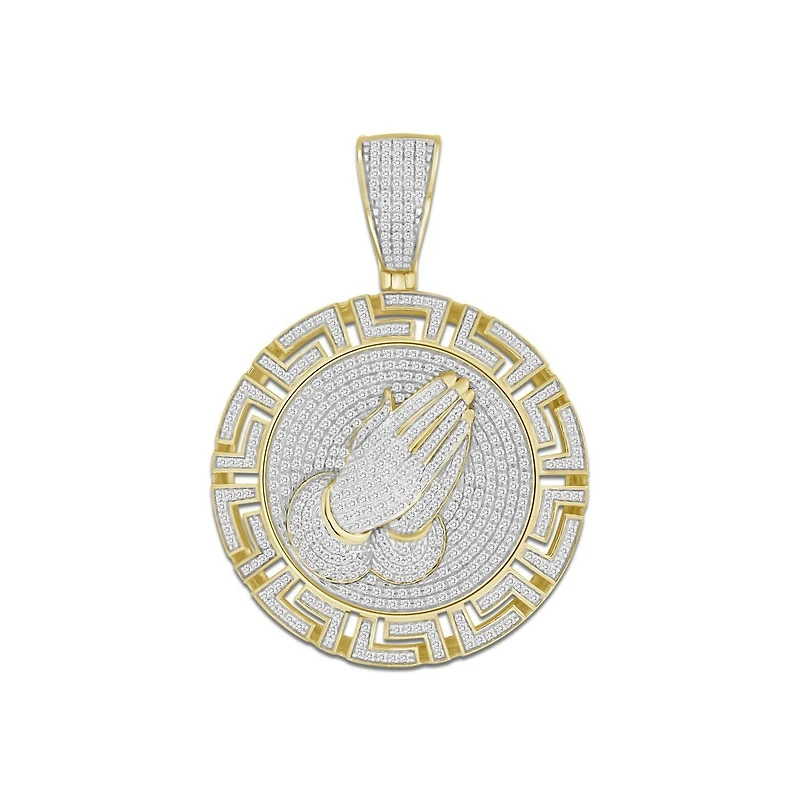 10KT Yellow Gold 1-1/5 CTW Natural Diamond 49X34MM Praying Hand Medal Charm. Chain not Included