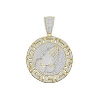 10KT Yellow Gold 1-1/5 CTW Natural Diamond 49X34MM Praying Hand Medal Charm. Chain not Included