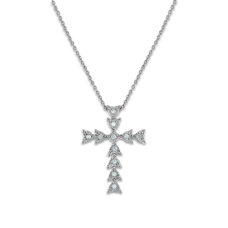 1/10 CTW Natural Diamond 18-inch Cross Pendant in Sterling Silver