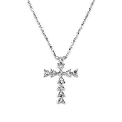 1/10 CTW Natural Diamond 18-inch Cross Pendant in Sterling Silver