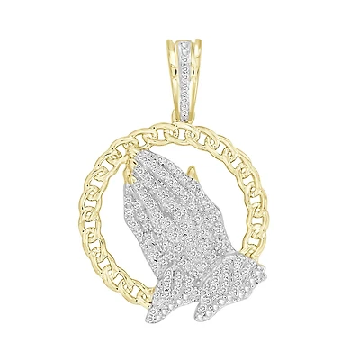 Titán by Adrian Gonzalez 10KT Yellow Gold 1/6 CTW Natural Diamond 32X21MM Praying Hand Pendant. Chain Not Included