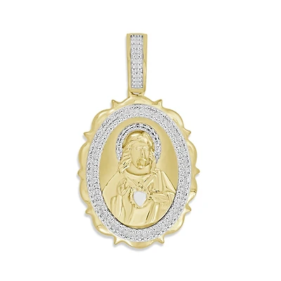 Titán by Adrian Gonzalez 10KT Yellow Gold 1/16 CTW 35X20MM Jesus Medallion Pendant. Chain Not Included
