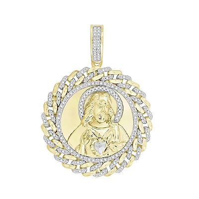 Titán by Adrian Gonzalez 10KT Yellow Gold 1/6 CTW Natural Diamond 37X27MM Jesus Medallion Pendant. Chain Not Included