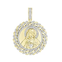 Titán by Adrian Gonzalez 10KT Yellow Gold 1/6 CTW Natural Diamond 37X27MM Jesus Medallion Pendant. Chain Not Included