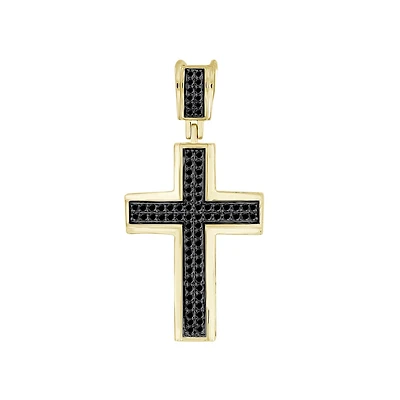Titán by Adrian Gonzalez 10KT Yellow Gold 1/4 CTW Natural Diamond 33X16MM Cross Pendant. Chain Not Included