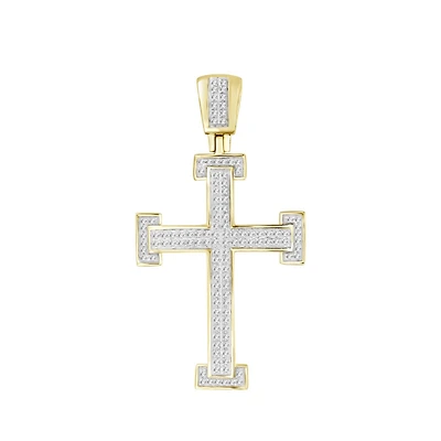Titán by Adrian Gonzalez 10KT Yellow Gold 1/3 CTW Natural Diamond 42X23MM Cross Pendant. Chain Not Included