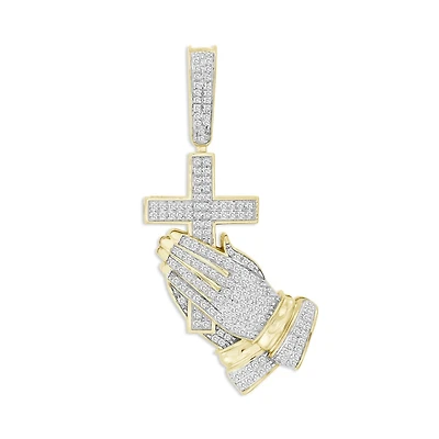 Titán by Adrian Gonzalez 10KT Yellow Gold 1/3 CTW Natural Diamond 43X22MM Praying Hands Pendant. Chain Not Included
