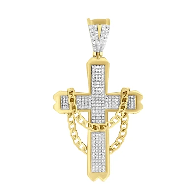Titán by Adrian Gonzalez 10KT Yellow Gold 1/2 CTW Natural Diamond 53X28MM Cross Pendant. Chain Not Included