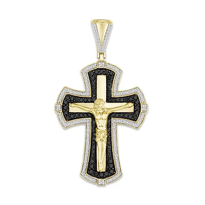 Titán by Adrian Gonzalez 10KT Yellow Gold 1 CTW Natural Diamond 50X28MM Crucifix Pendant. Chain Not Included