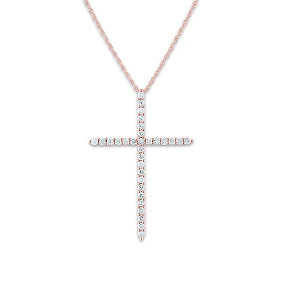 EcoLove 14KT Rose Gold 1/2 CTW Lab Grown Diamond 18-inch Cross Pendant