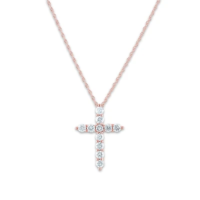 EcoLove 10KT Rose Gold 1/2 CTW Lab Grown Diamond 18-inch Cross Pendant