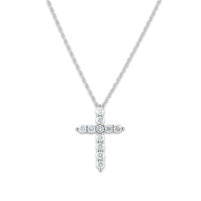 EcoLove 10KT White Gold 1/2 CTW Lab Grown Diamond 18-inch Cross Pendant