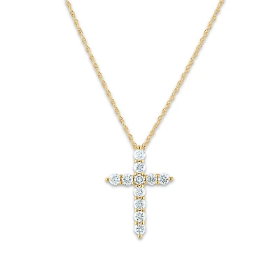EcoLove 10KT Yellow Gold 1/2 CTW Lab Grown Diamond 18-inch Cross Pendant