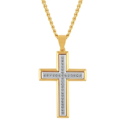 EcoLove 1/2 CTW Lab Grown Diamond Yellow Stainless Steel 24-inch Cross Pendant