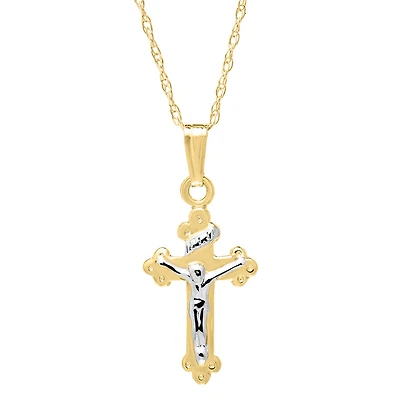 Kiddie Kraft 14KT White and Yellow Gold 15-inch Childrens Crucifix Cross Pendant