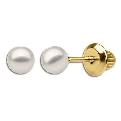 Kiddie Kraft 14KT Yellow Gold Round Pearl Childrens Stud Earrings