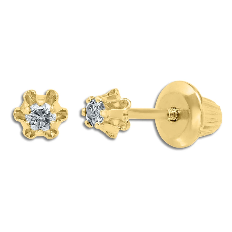 Kiddie Kraft 14KT Yellow Gold 1/12 CTW Round Natural Diamond Childrens Stud Earrings