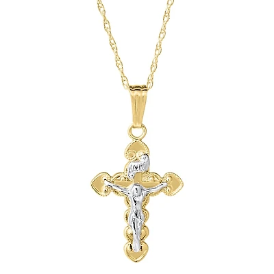 Kiddie Kraft 14KT White and Yellow Gold 15-inch Childrens Crucifix Cross Pendant
