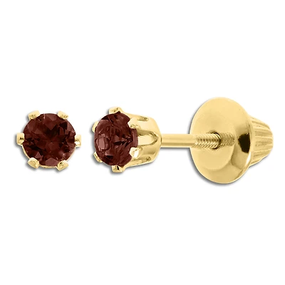 Kiddie Kraft 14KT Yellow Gold Round Garnet Childrens Birthstone Stud Earrings
