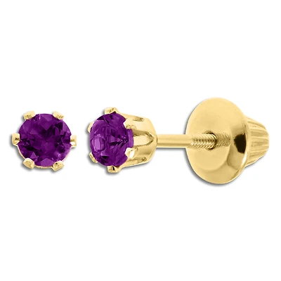 Kiddie Kraft 14KT Yellow Gold Round Amethyst Childrens Birthstone Stud Earrings