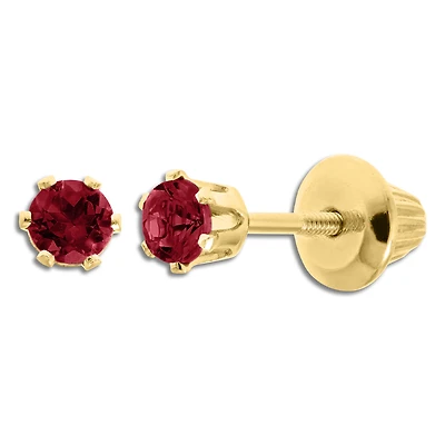 Kiddie Kraft 14KT Yellow Gold Round Ruby Childrens Birthstone Stud Earrings