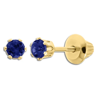 Kiddie Kraft 14KT Yellow Gold Round Sapphire Childrens Birthstone Stud Earrings