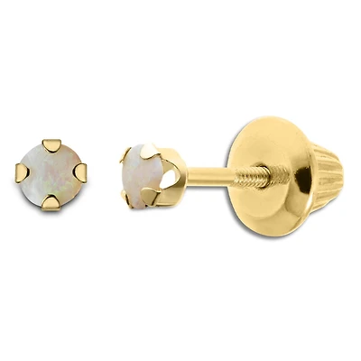 Kiddie Kraft 14KT Yellow Gold Round Opal Childrens Birthstone Stud Earrings