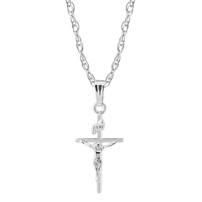 Kiddie Kraft Sterling Silver 15-inch Childrens Crucifix Cross Pendant