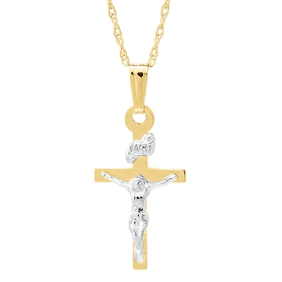 Kiddie Kraft 14KT White and Yellow Gold 15-inch Childrens Crucifix Cross Pendant