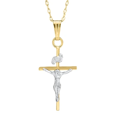 Kiddie Kraft 14KT White and Yellow Gold 15-inch Childrens Crucifix Cross Pendant