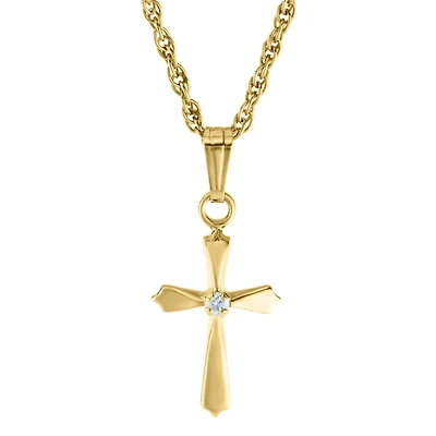 Kiddie Kraft 14KT Yellow Gold Natural Diamond 15-inch Childrens Cross Pendant