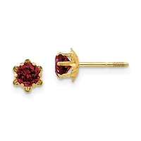 4MM Round Garnet Birthstone Earrings in 14KT Yellow Gold