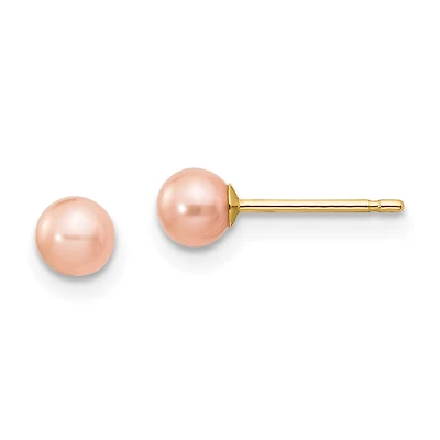 4MM Round Pearl Stud Earrings in 14KT Yellow Gold