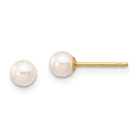 4MM Round Pearl Stud Earrings in 14KT Yellow Gold