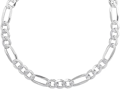 Sterling Silver 26-inch 9.3MM Pave Figaro Chain
