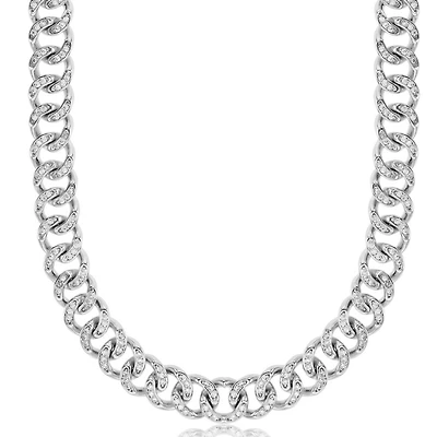Luxe Layers Sterling Silver Cubic Zirconia 26-inch 12MM Cuban Link Pave with CZ Chain
