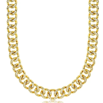 Luxe Layers 14KT Yellow Gold Plated Sterling Silver Cubic Zirconia 26-inch 12MM Cuban Link Pave with CZ Chain
