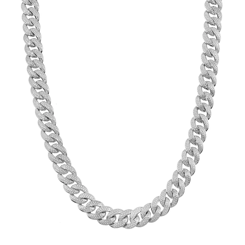 Luxe Layers Sterling Silver Round Cubic Zirconia 26-inch 11.7MM Curb Chain