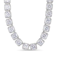 Luxe Layers Sterling Silver Square Cubic Zirconia 20-inch 10MM Halo Tennis Necklace