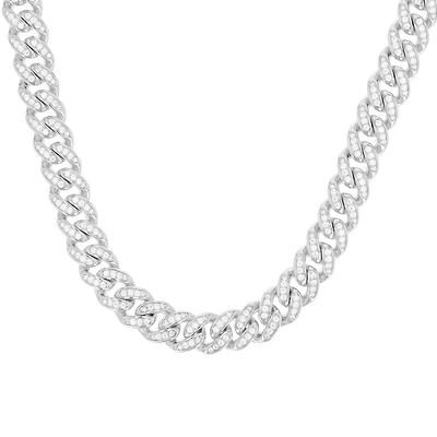 Luxe Layers Sterling Silver Cubic Zirconia 24-inch 10MM Cuban Link Chain