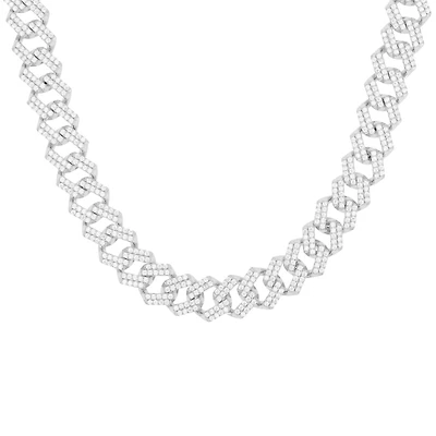Luxe Layers Sterling Silver Cubic Zirconia 24-inch 13MM Cuban Link Chain