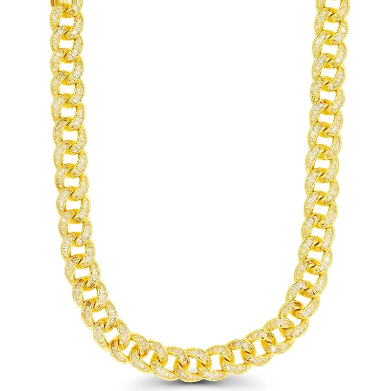 Luxe Layers 14KT Yellow Gold Plated Sterling Silver Cubic Zirconia 24-inch 8MM Cuban Link Iced Out Chain