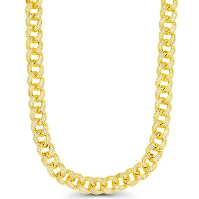 Luxe Layers 14KT Yellow Gold Plated Sterling Silver Cubic Zirconia 24-inch 8MM Cuban Link Iced Out Chain