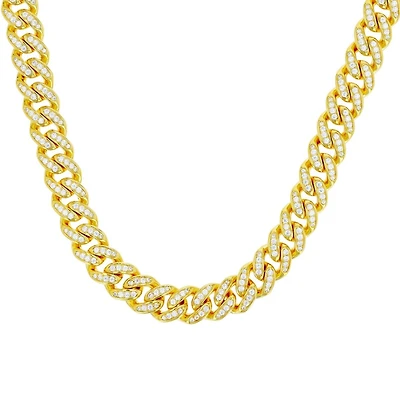 Luxe Layers 14KT Yellow Gold Plated Sterling Silver Cubic Zirconia 24-inch 10MM Cuban Link Chain