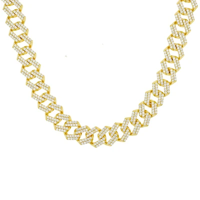 Luxe Layers 14KT Yellow Gold Plated Sterling Silver Cubic Zirconia 24-inch 13MM Cuban Link Chain