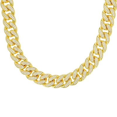 Luxe Layers 14KT Yellow Gold Plated Sterling Silver Cubic Zirconia 24-inch 13MM Cuban Link Chain